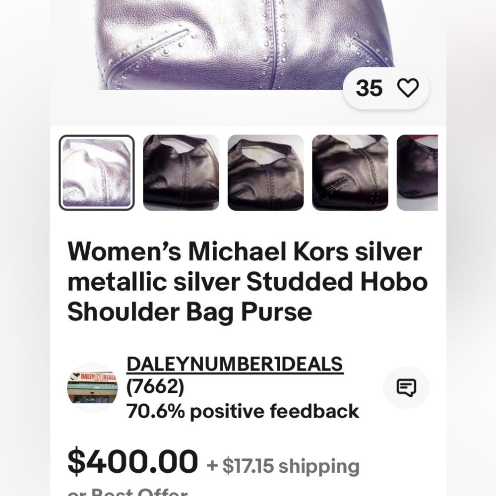 Women’s Michael Kors silver metallic silver Studded Hobo Shoulder Bag Purse - Picture 6 of 6